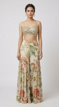 IVORY FLORAL SHARARA CAPE SET