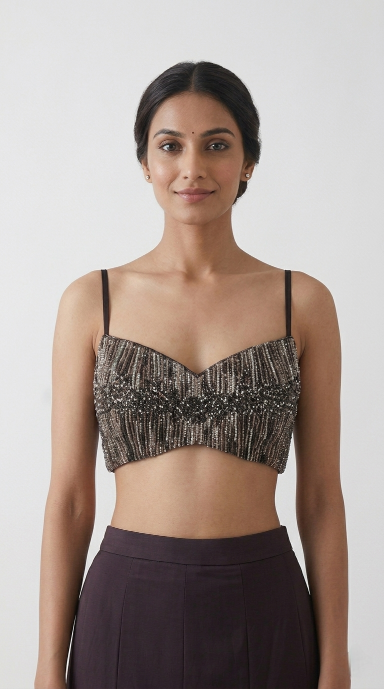 BROWN FISH CUT SHOULDER CAPE LEHENGA SET