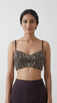BROWN FISH CUT SHOULDER CAPE LEHENGA SET