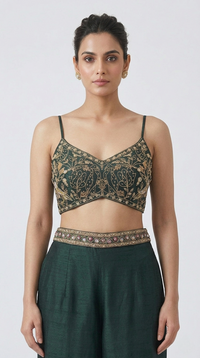 GREEN FLORAL EMBROIDERED BLAZER SUIT SET