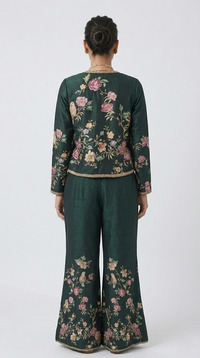 GREEN FLORAL EMBROIDERED BLAZER SUIT SET