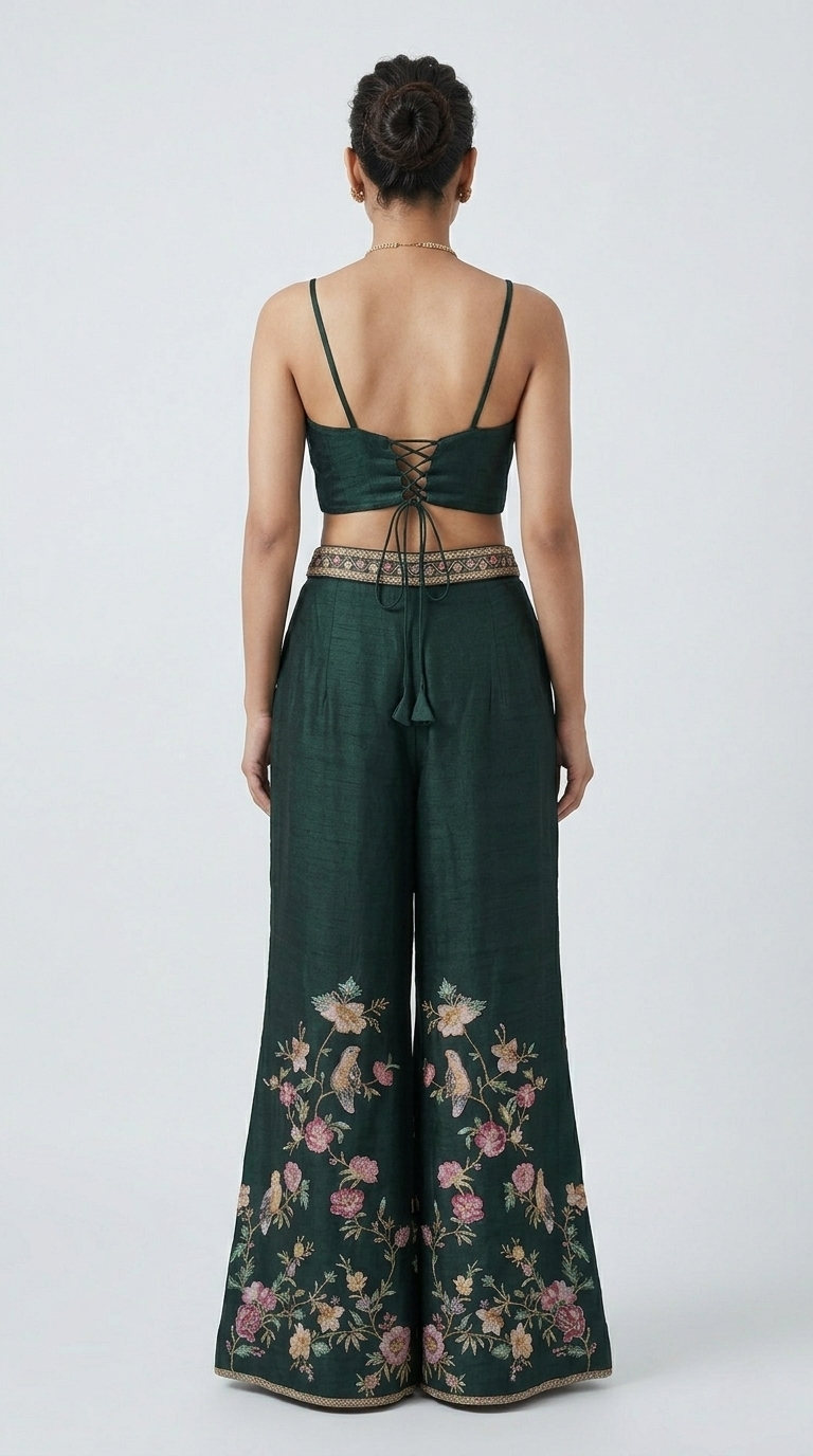 GREEN FLORAL EMBROIDERED BLAZER SUIT SET