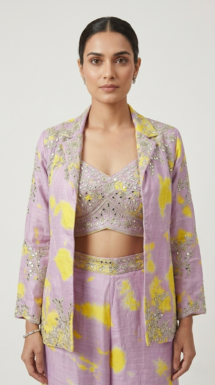 MIRROR EMBROIDERED LILAC BLAZER SET