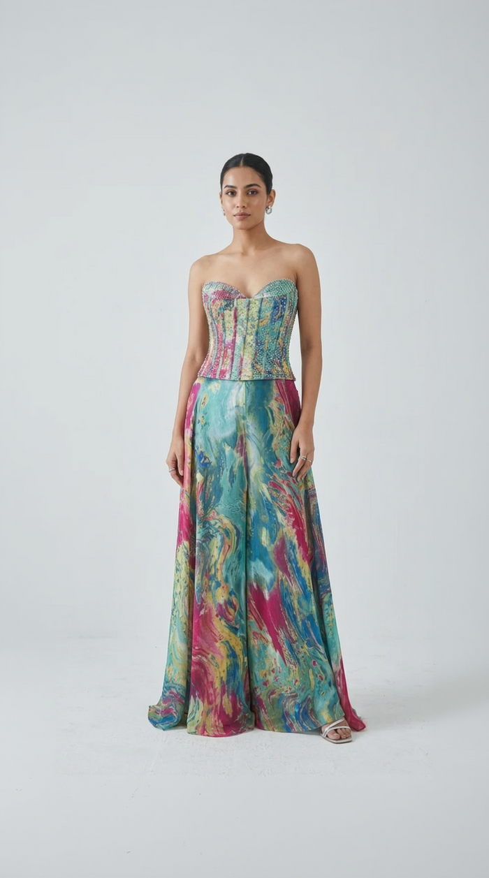 AQUA MULTICOLOR CORSET SHARARA SET