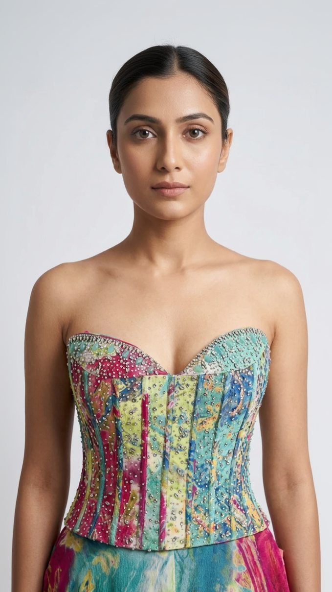AQUA MULTICOLOR CORSET SHARARA SET
