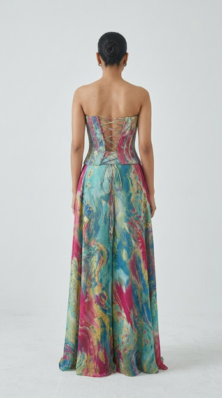 AQUA MULTICOLOR CORSET SHARARA SET