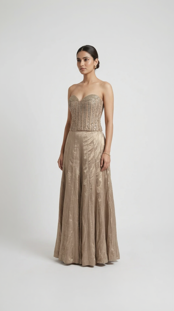 GOLD SCULPTED CORSET SHARARA SET