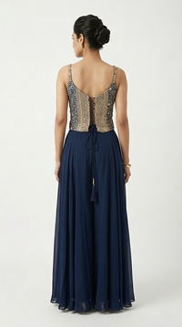 BLUE SEQUINS EMBELLISHED CORSET SHARARA SET
