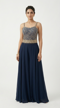 BLUE SEQUINS EMBELLISHED CORSET SHARARA SET
