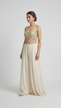 IVORY SEQUINS EMBELLISHES CROP TOP SHARARA SET