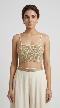 IVORY SEQUINS EMBELLISHES CROP TOP SHARARA SET
