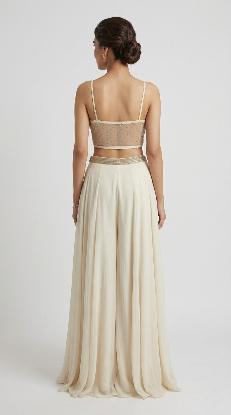 IVORY SEQUINS EMBELLISHES CROP TOP SHARARA SET