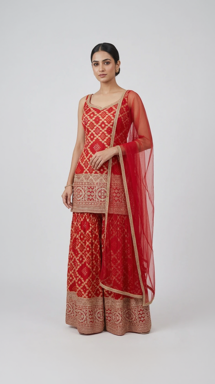 RED BANDHANI SALWAR KAMEEZ SUIT