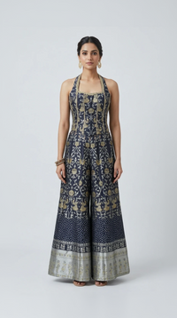 BLUE SILK ETHNIC CORSET SHARARA SET