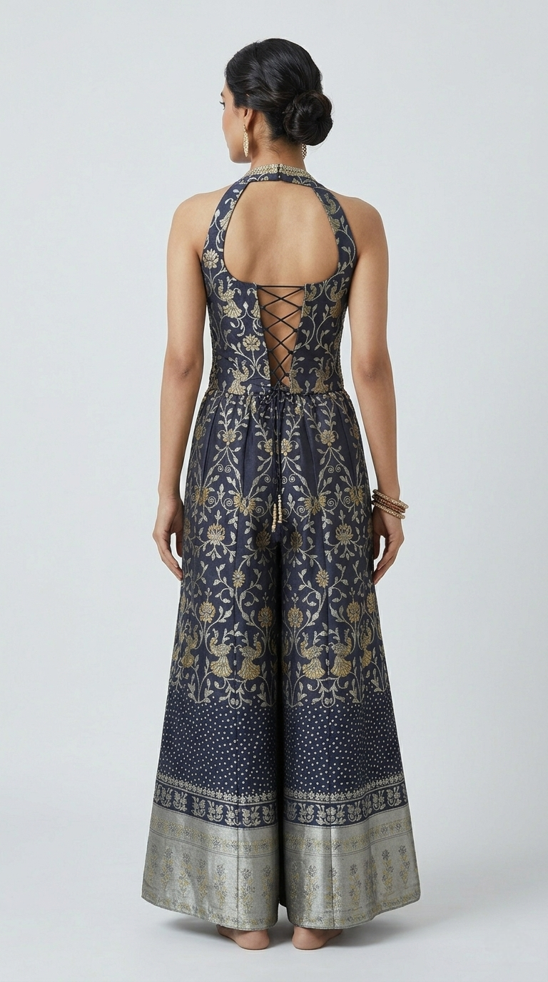 BLUE SILK ETHNIC CORSET SHARARA SET