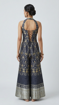 BLUE SILK ETHNIC CORSET SHARARA SET