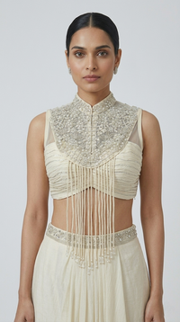 IVORY EMBROIDERED PLEATED SKIRT TOP SET