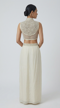 IVORY EMBROIDERED PLEATED SKIRT TOP SET