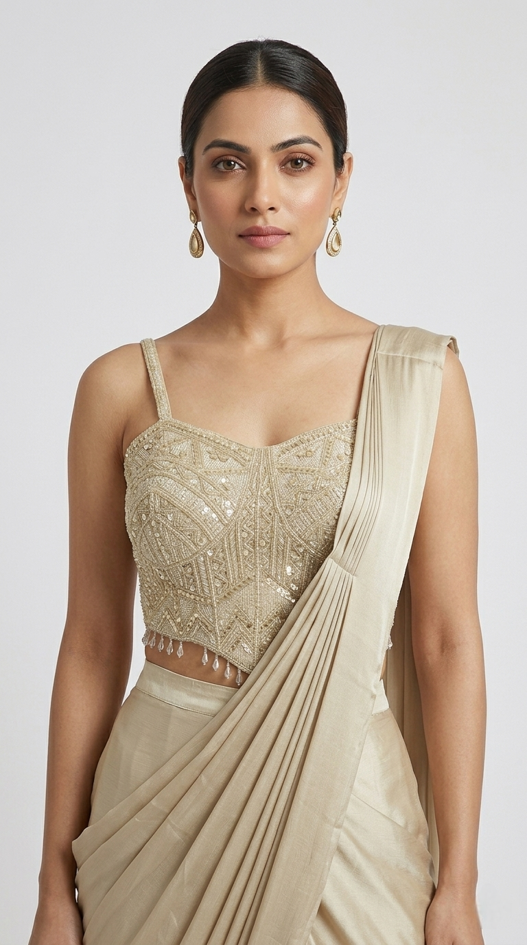 LIGHT GOLD CORSET READY TO WEAR SAREE