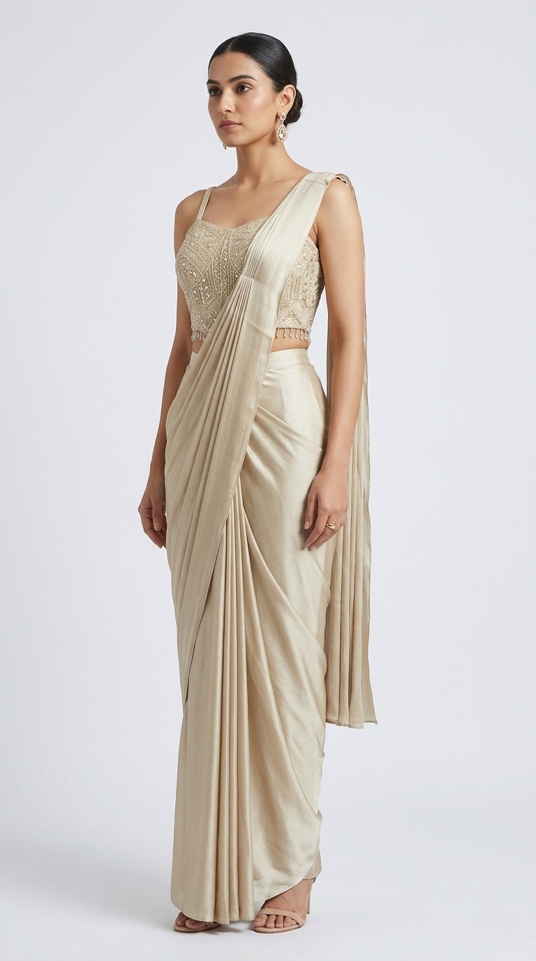 LIGHT GOLD CORSET READY TO WEAR SAREE