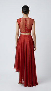 RED EMBELLISHED CUTWORK SKIRT SET