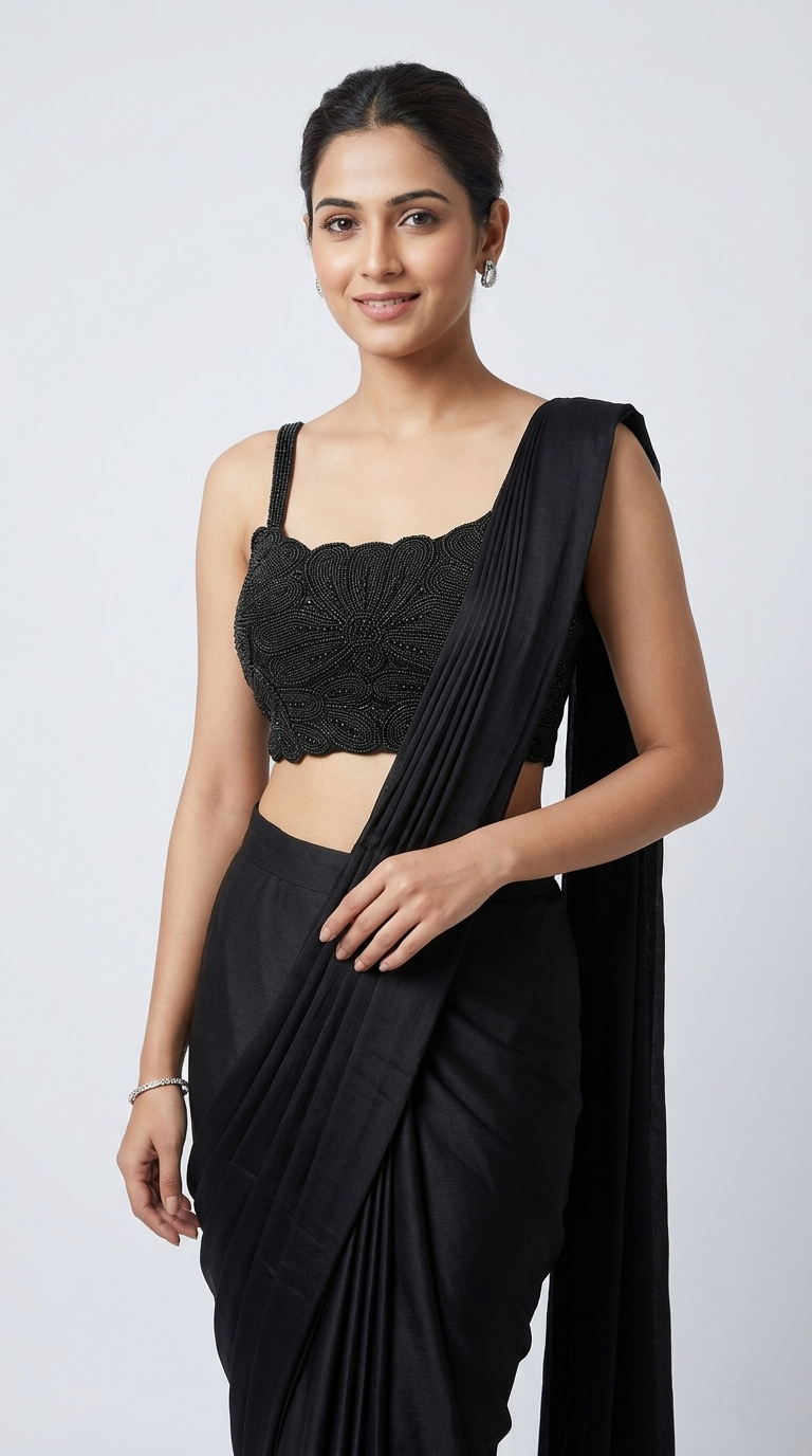 BLACK EMBELLISHED READY TO WEAR SAREE