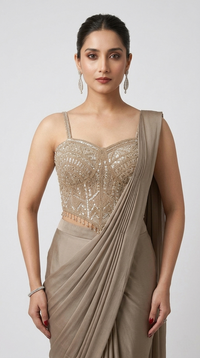 BEIGE READY TO WEAR CORSET SAREE
