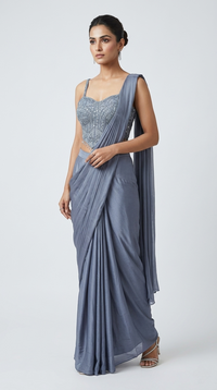 AQUA BLUE READY TO WEAR CORSET SAREE