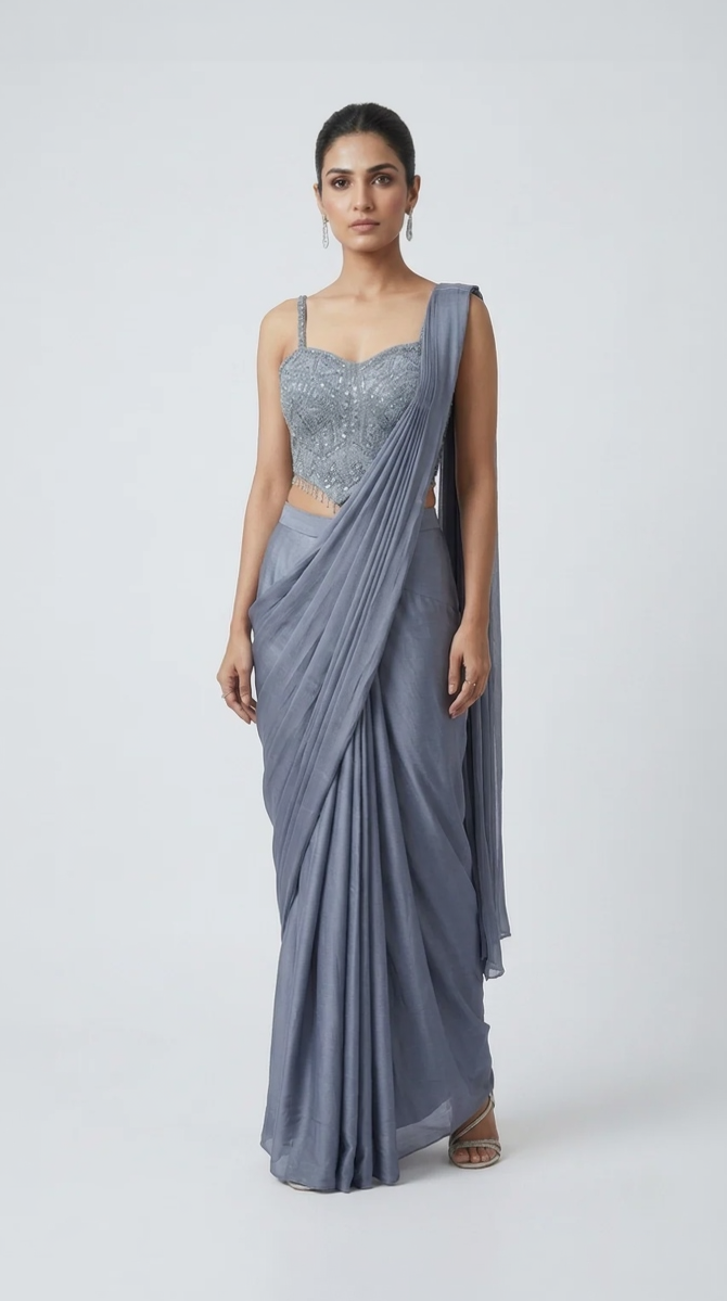 AQUA BLUE READY TO WEAR CORSET SAREE