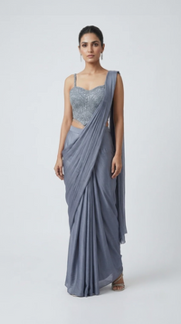 AQUA BLUE READY TO WEAR CORSET SAREE
