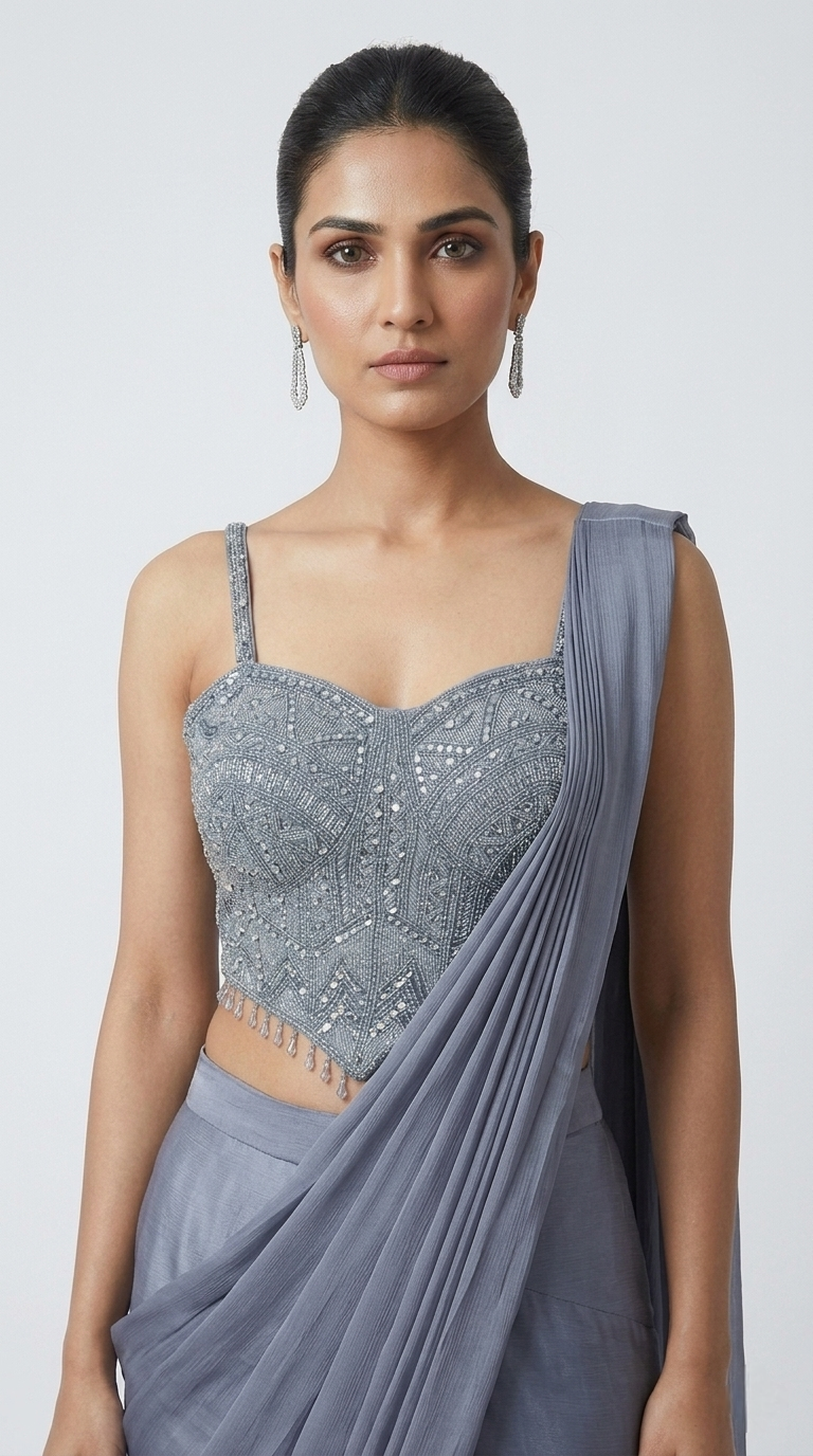 AQUA BLUE READY TO WEAR CORSET SAREE