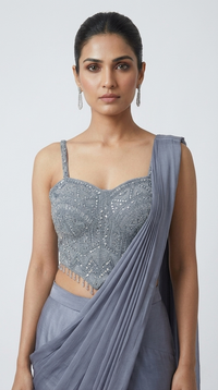 AQUA BLUE READY TO WEAR CORSET SAREE