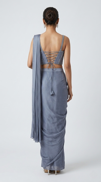 AQUA BLUE READY TO WEAR CORSET SAREE
