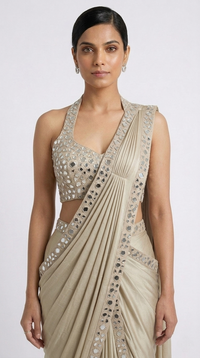 FAWN HALTER NECK MIRROR EMBROIDERED READY TO WEAR SAREE