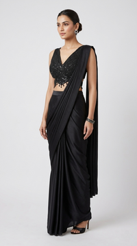BLACK EMBELLISHED READY PLEATED SAREE