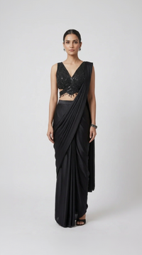 BLACK EMBELLISHED READY PLEATED SAREE