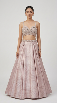 PEACH EMBROIDERED LEHENGA SET WITH SHORT CAPE
