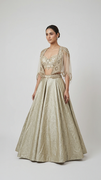 GOLD EMBROIDERED LEHENGA SET WITH SHORT CAPE