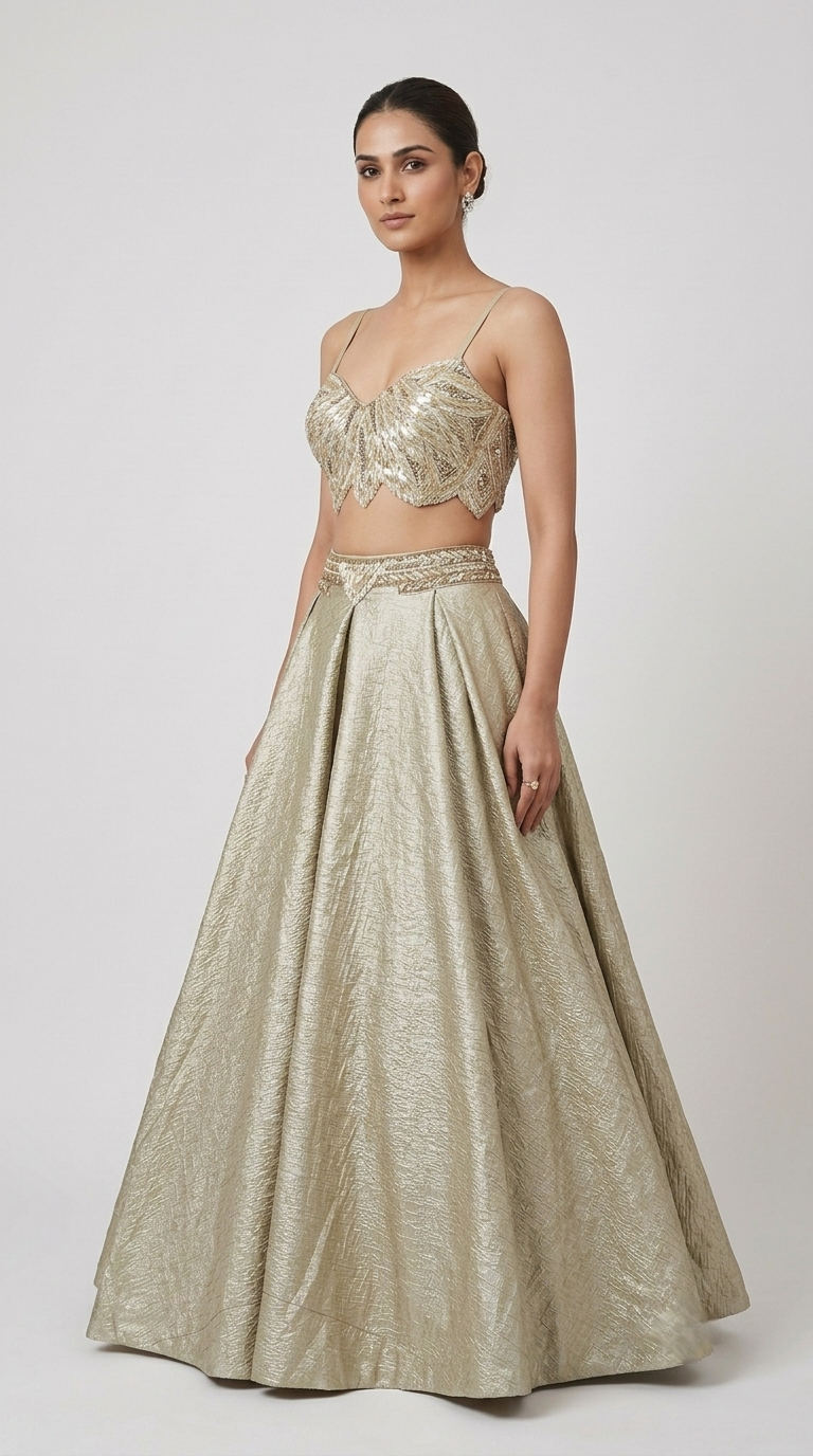 GOLD EMBROIDERED LEHENGA SET WITH SHORT CAPE