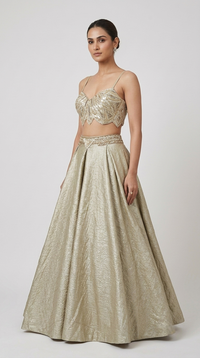 GOLD EMBROIDERED LEHENGA SET WITH SHORT CAPE