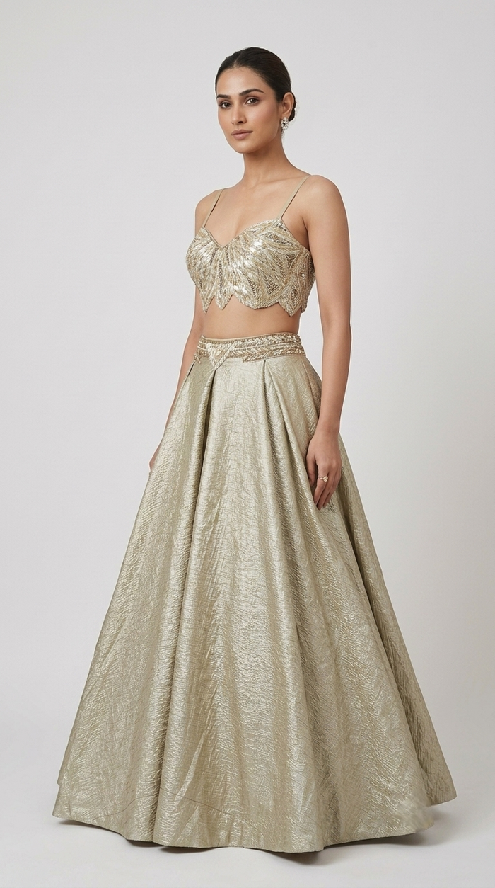 GOLD EMBROIDERED LEHENGA SET WITH SHORT CAPE