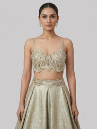 GOLD EMBROIDERED LEHENGA SET WITH SHORT CAPE