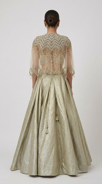 GOLD EMBROIDERED LEHENGA SET WITH SHORT CAPE