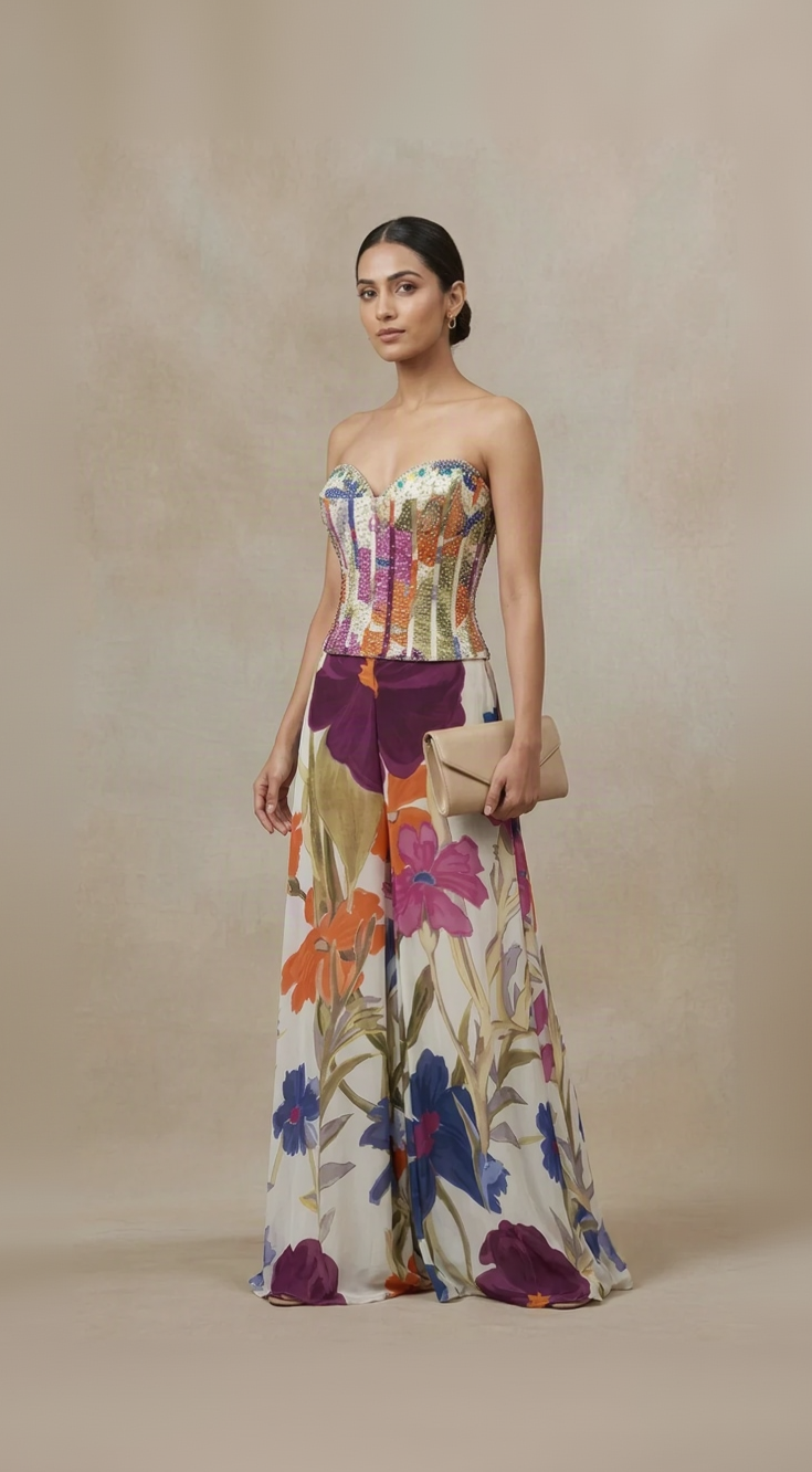 IVORY CRYSTAL EMBROIDERED CORSET SHARARA SET