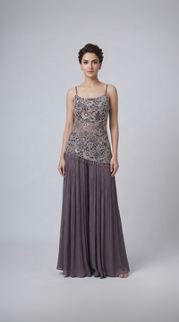Lilac cutwork embroidered tissue sharara set with embellished blouse and intricate pearl, sequin and bead work