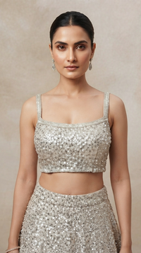 Ivory wedding lehenga choli with sequins, cutdana, beads and zari embroidery