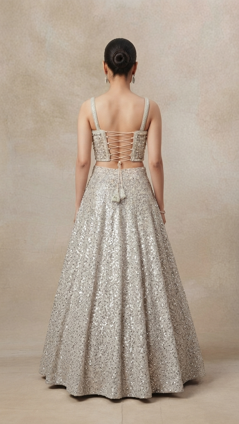 Ivory designer Indian lehenga set for sangeet, reception, cocktail and festive occasions