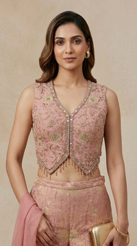 PINK TISSUE SILK BANARASI INDOWESTERN SHARARA SET