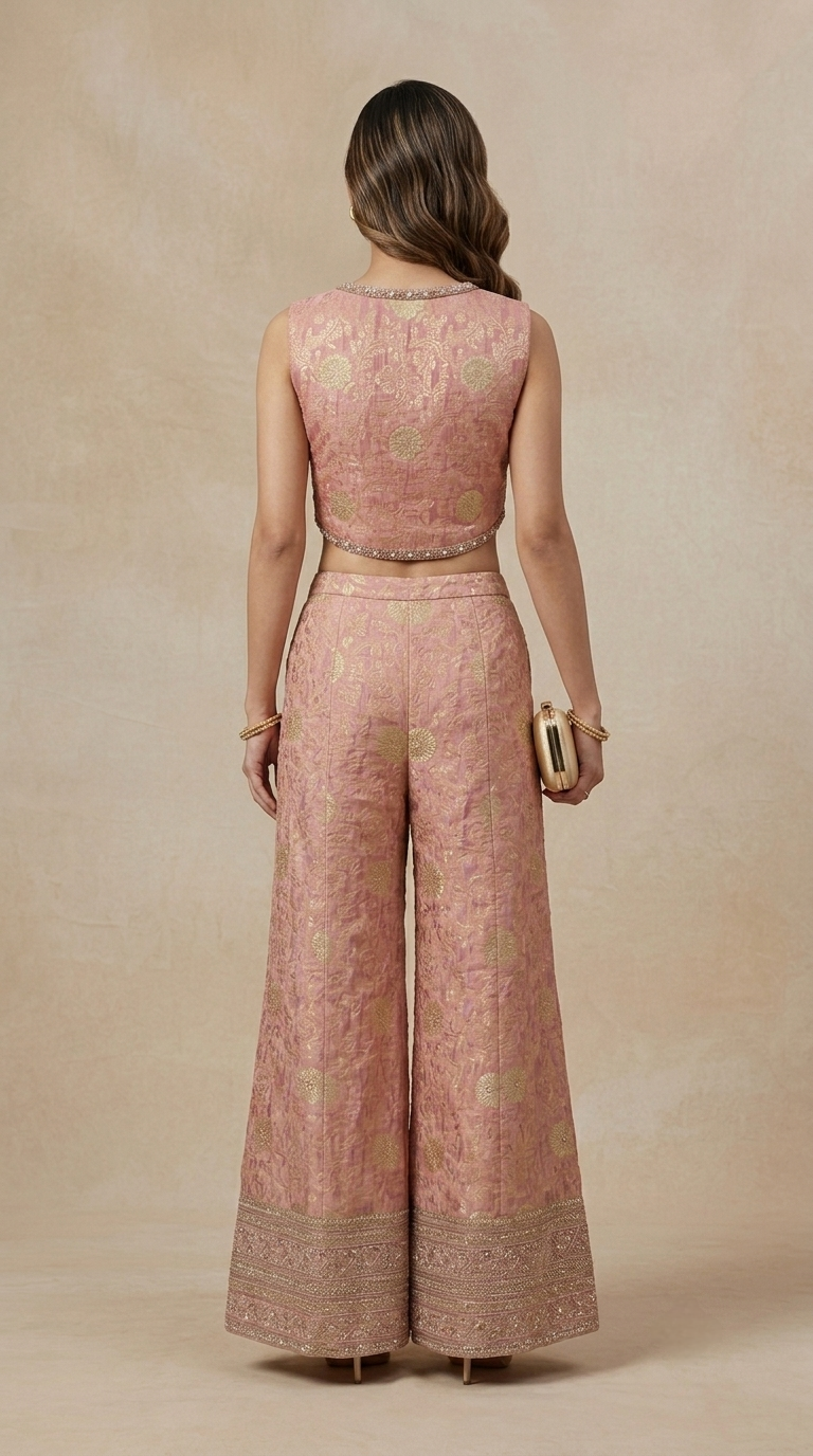 PINK TISSUE SILK BANARASI INDOWESTERN SHARARA SET