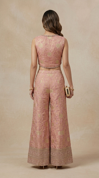 PINK TISSUE SILK BANARASI INDOWESTERN SHARARA SET
